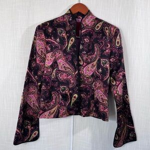JS Collections Silk Paisley Beaded Jacket Button Front Blazer Coat Size 10
